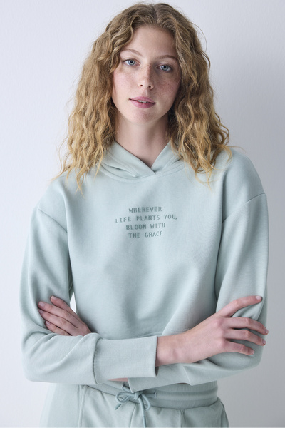 Penti Açık Yeşil Kapüşonlu Ribana detaylı Sweatshirt