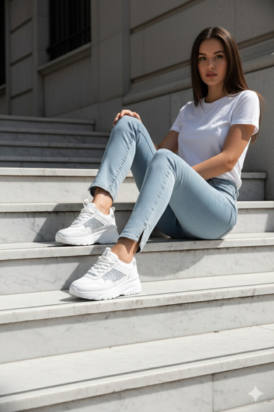 Zerenyus Білі жіночі спортивні туфлі на підборах з наповнювачем