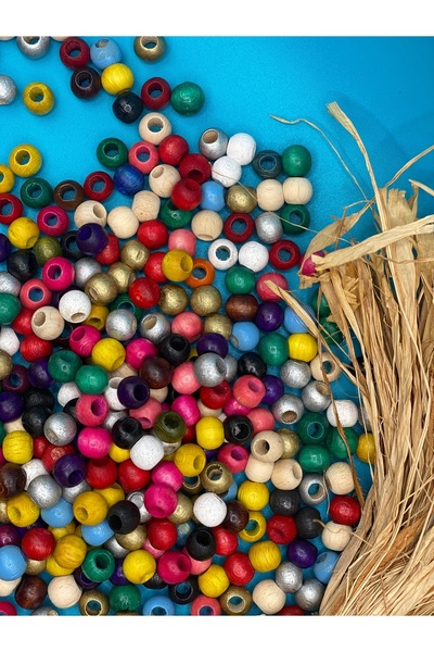 Fiolimore 10 mm Karışık Renk Ahşap Boncuk (50 Gram 155 Adet) Delik Çapı 5 mm Yuvarlak Geniş Delik Renkli Tahta