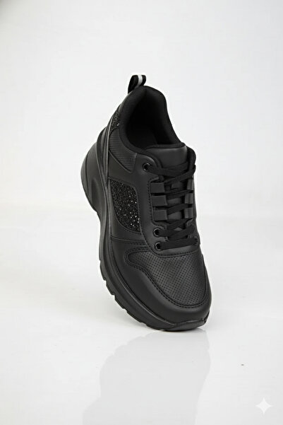 Zerenyus Wedge Heel Glittery Black Women's Sneakers