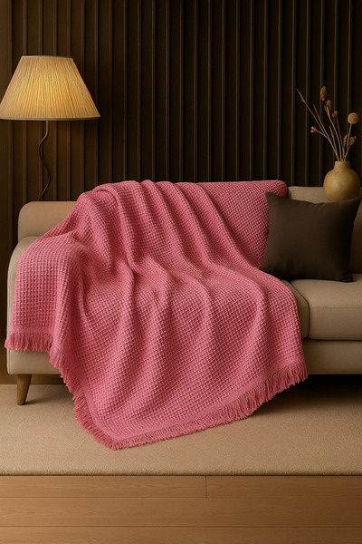 Rell Home Pamuklu Dokulu Koltuk Şalı 170x220 cm – Saçaklı TV Battaniyesi & Dekoratif Koltuk Örtüsü