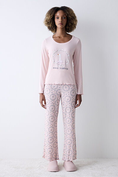 Penti Dream Rosy Gül Kurusu Pembe Tişört Pijama Üstü