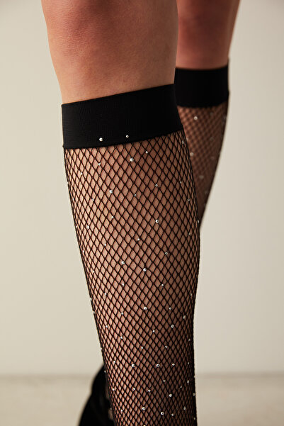 Penti Taşlı File Siyah Pantolon Çorabı