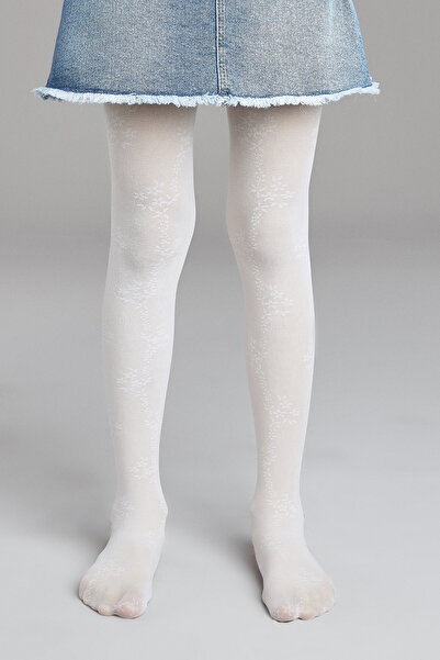 Penti Beyaz Pretty Flower Line Külotlu Çorap