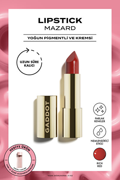 Gaddot Mazard - Nemlendirici Parlak Kırmızı Ruj - Tek Sürüşte Yoğun Renk