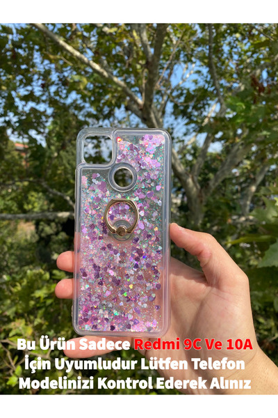 GtTech Xiaomi Redmi 9C/10A Uyumlu Sulu Simli Yüzüklü Standlı Parlak Silikon K...