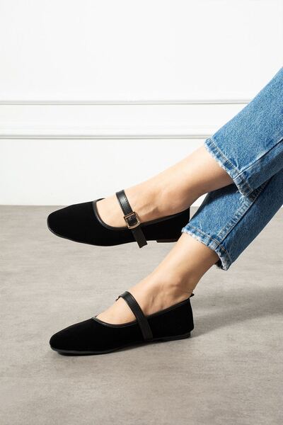 FUGA MODA Bellina black strap gold buckle velvet textured elegant lightweight home slipper