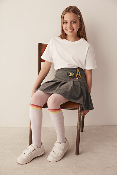 Penti Kız Çocuk Pretty Twist Çizgili Beyaz Külotlu Çorap