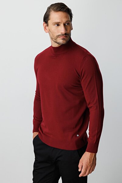 İgs Burgundy Standard Fit Slim Fit Half Fisherman Straight Long Sleeve Knitwear