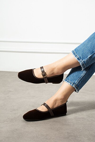 FUGA MODA Bellina Καφέ Μπαλαρίνα με Χρυσή Αγκράφα και Βελούδινη Υφή, Κομψή, Ελαφριά Μπαλαρίνα για το Σπίτι