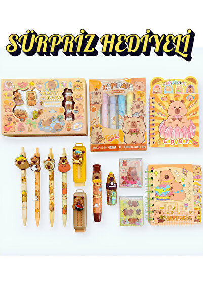 ÖZ OFİS Capybara Kapibara 20 Parça Kırtasiye Seti Sticker Kalemtraş Silgi Etiket Uçlu Kalem Postit