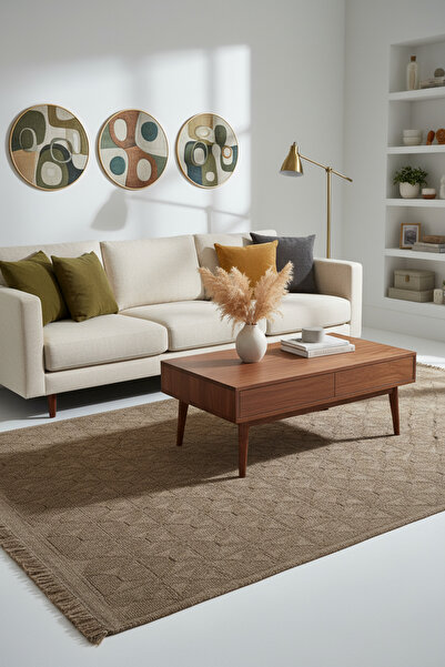 Cool Halı Mirage Kahverengi Kilim Kabartmalı Dokuma Modern Kaymaz Tabanlı Yık...