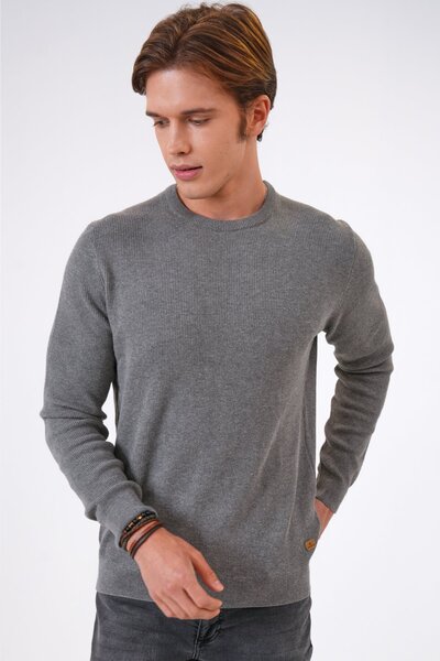 Back And Bond Gray Regular Fit Jacquard Cotton Crew Neck Knitwear