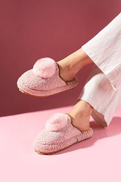 FUGA MODA Poffina Pudra Ponponlu Saraç Detaylı Sessiz Taban Ev Terliği