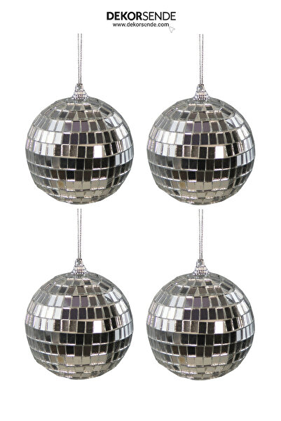 Dekorsende Новорічна прикраса Диско куля Срібна 4 шт. 8 см