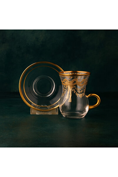 Dania Turkish crystal tea cup set beautifully laser engraved in gold and silver 6 cups + 6 saucers