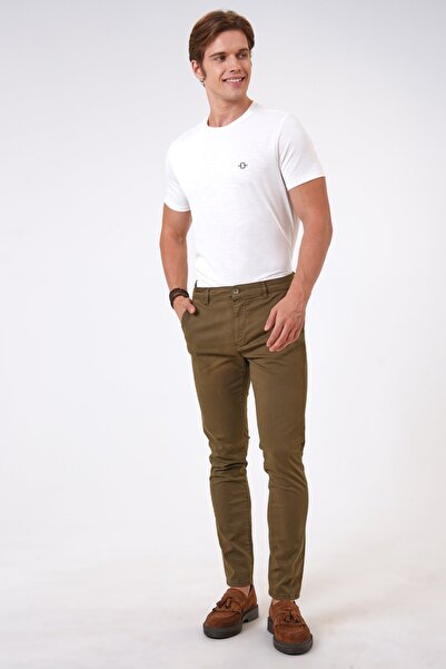 Back And Bond Haki Slim Fit Pamuklu Chino Pantolon