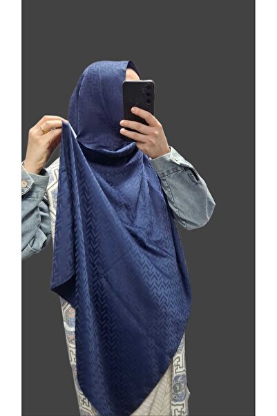 AMİNENESİL Modakashmir Jacquard Shawl Navy Blue Color