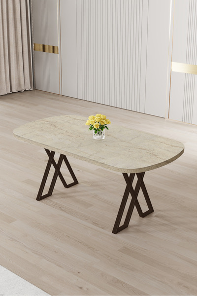 Canisa Kaye Serisi Mdf 90x168 Traverten Mutfak Masası Takımı 6 Antrasit Sandalye