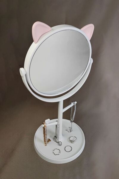 Chavin Büyük Masa üstü Beyaz Kedi Tasarım Plastik Takı Stand Masa Aynası cin498by