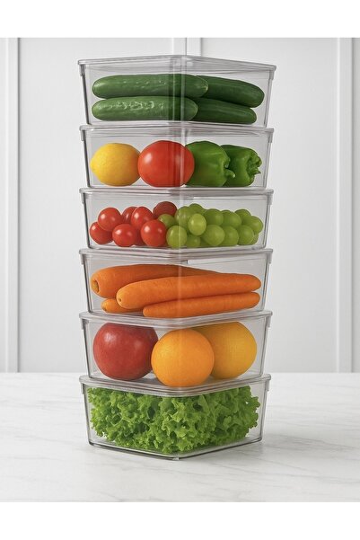 ELİFSU HOME منظم ثلاجة مكون من 6 قطع مع غطاء مصفاة وحاوية تخزين داخلية للخزانة