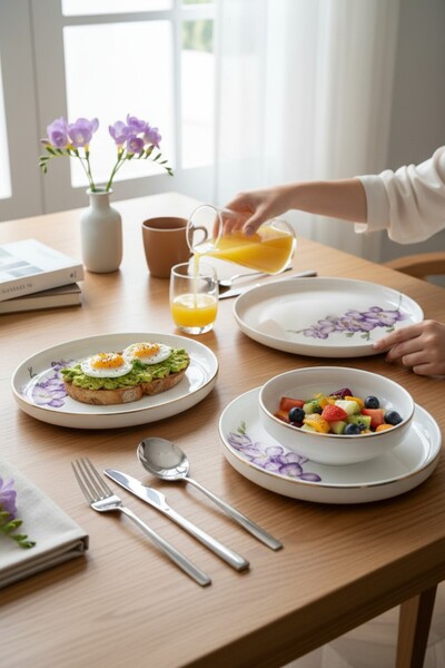 ROY KING PURPLE FLOWER 24 PARÇA 6 KİŞİLİK YEMEK TAKIMI