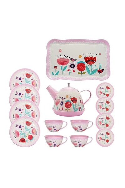 Rally Non Toxic Kids Tinplate Tea Party Tea Set for Little Girls Play House Playset with Teapots