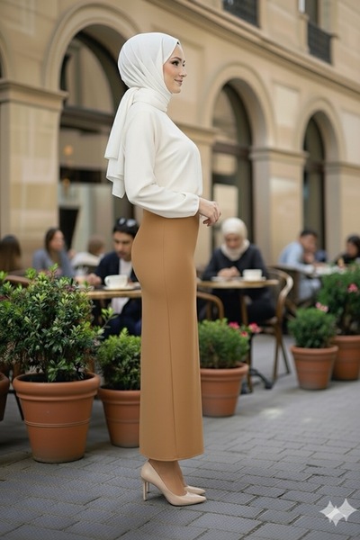 AVAVA Black Ottoman Fabric Long Pencil and Skirt