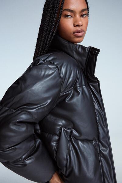 Bershka Leather effect puffer jacket