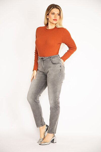 Şans Жіночі джинси великого розміру з ефектом вимивання та еластичним матеріа...