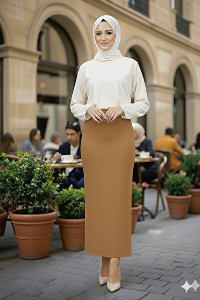 AVAVA Black Ottoman Fabric Long Pencil and Skirt