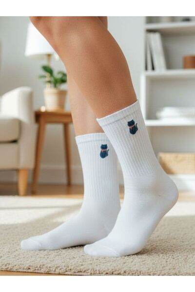 AKSU ÇORAP Cat Embroidered Tennis Sports Socks