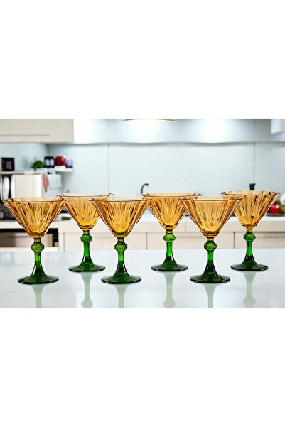 milenyumsanat Paşabahçe Diamond Dondurmalık 6’lı Set (Yeşil & Amber – 150 ml)
