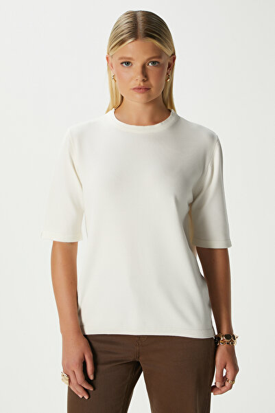 Ritnice Viscose Texture Next Premium Selection Ecru Half Sleeve Knitwear Sweater