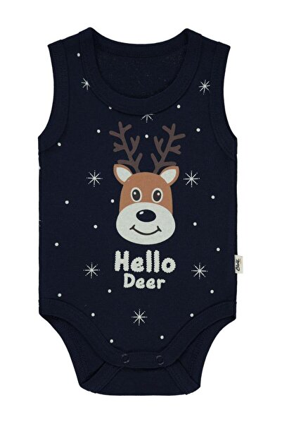 Civil Baby Deer Print 1-18 Months Snap-On Bodysuit - Navy Blue 1-3 Months