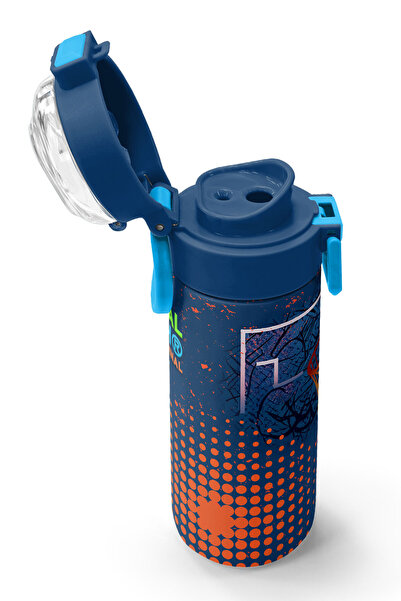 Coral High Kids Orange Navy Blue Basketball Patterned Straw and Direct Drinking Steel Thermos 500 ml 31967