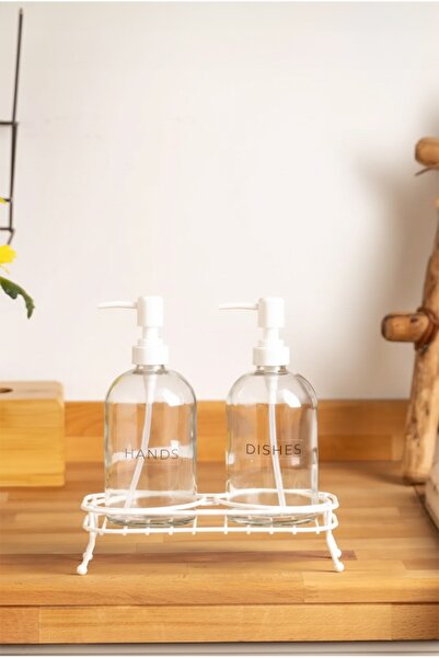 FH finehome White Tokyo Set of 2 Liquid Soap Dispensers with Stand