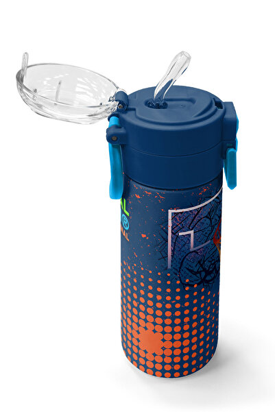 Coral High Kids Orange Navy Blue Basketball Patterned Straw and Direct Drinking Steel Thermos 500 ml 31967