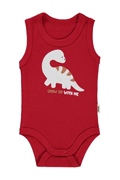 Civil Baby Dinozor Baskılı 1-36 Ay Çıtçıtlı Badi - Kırmızı 9-12 Ay