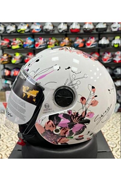 Sway 715 Şeffaf Vizörlü Yarım Motosiklet Scooter Kaskı S Beden Iris White Pink