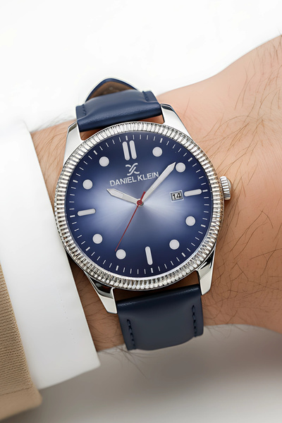 Daniel Klein Navy Blue Leather Cord Men's Wrist Watch with Calendar Bracelet ...