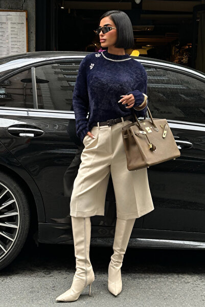 Lijuri Lacivert Aksesuarlı Premium Yumoş Kazak 1367