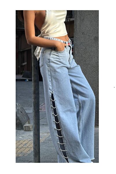 MADAME MELEK Pantaloni de denim largi cu design Pinterest