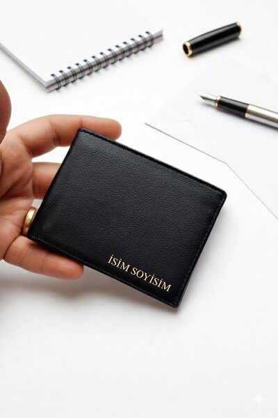 VANİLLA COLLECTİON Siyah Hakiki Deri Cüzdan Kişiye Özel İsim Baskılı 11 Kartl...