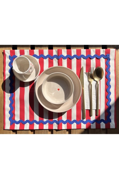 Yare Atelier Red and White Striped American Serving Set of 2, Saks Blue Zigzag Stripe Detailed Presentation Serving Set 35X50 cm