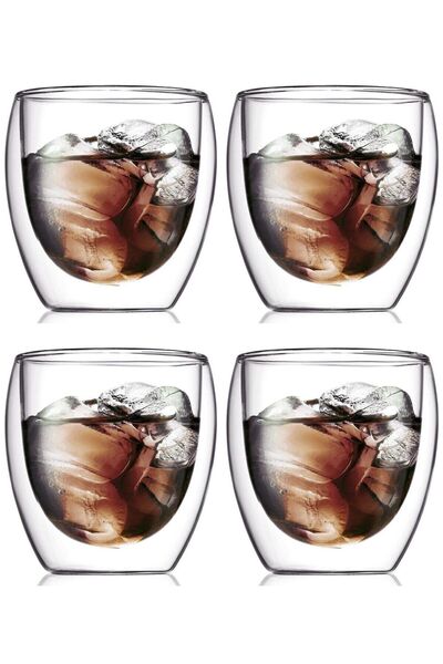 Kitchen Design Lab Yeni Tasarım Çift Cidarlı Borosilikat 250 ml Şeffaf Cam Ba...