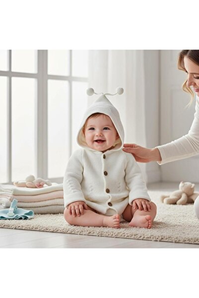 ALTINTAŞ BABY Striped Knitwear Pompom Hooded Double Layer Baby Girl Boy Cardigan