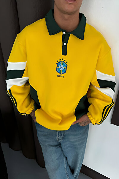 İLKCET MODA Бразилия Бродирана унисекс прекалено голяма суитшърт от висок клас