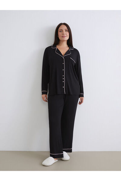 LC Waikiki Peak Yeni Sezon Büyük Beden Gömlek Yaka Kadın Pijama Takımı