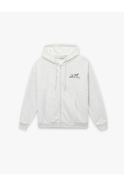 Koton Φούτερ Oversize με φερμουάρ, τσέπη καγκουρό, στάμπα στο πίσω μέρος και ανάγλυφο σχέδιο